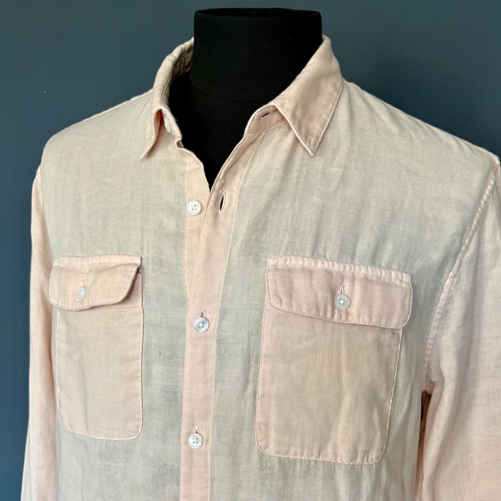 Vince Cotton Gauze Button Down Shirt Peach Long Sleeve | Size Small |